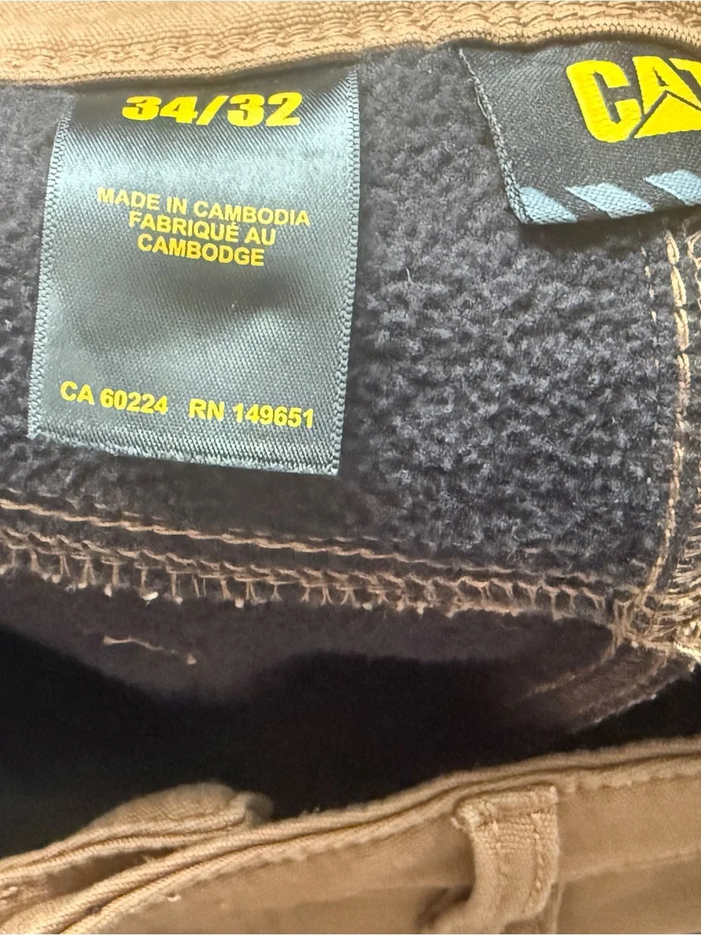 CAT Caterpillar Men's Fleece-Lined Canvas Work Pants in Tan - Picture 4 of 6